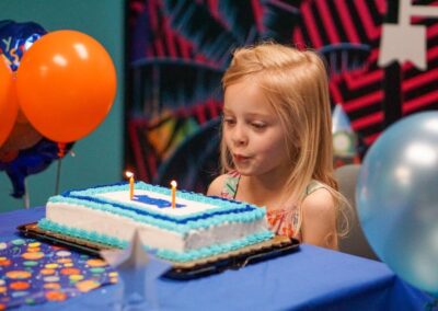 A girl blowing the cakes candle